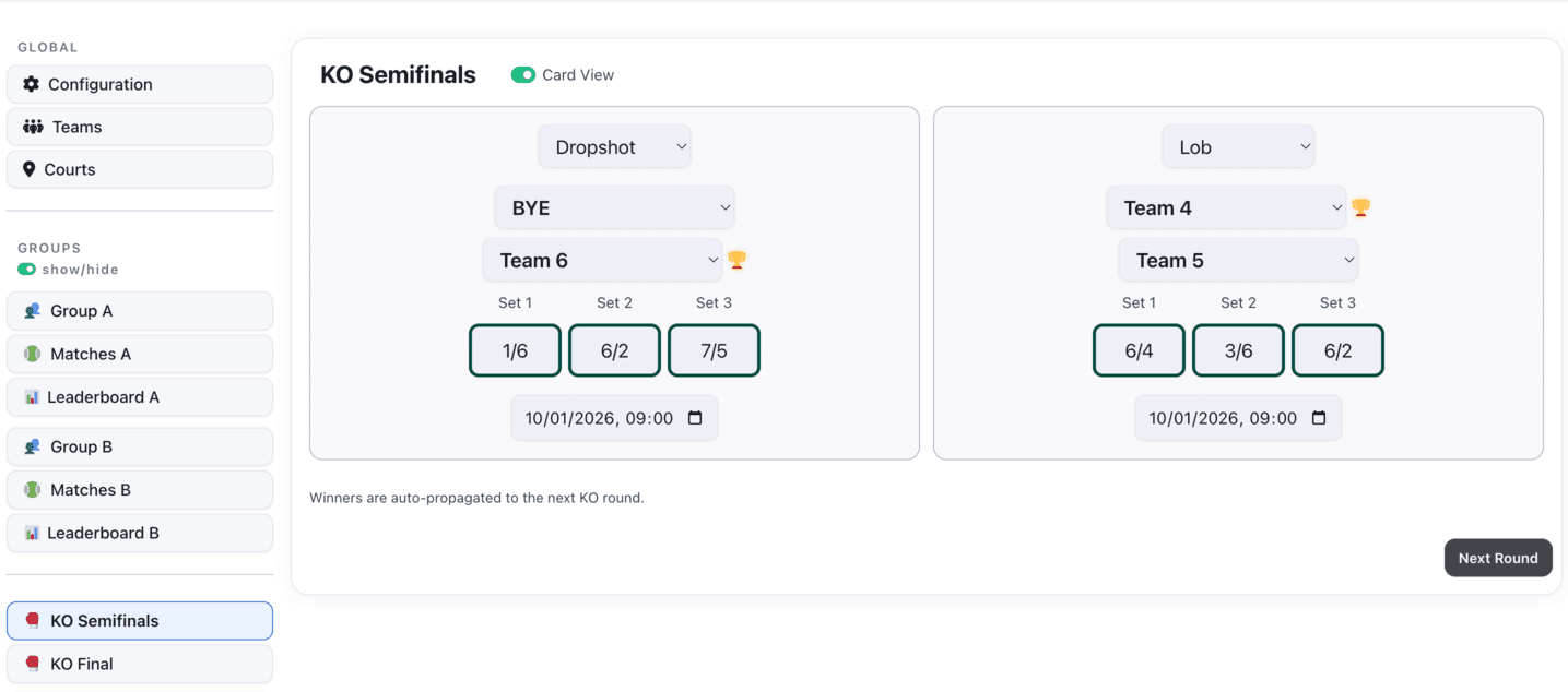 KO semi-finals with bye